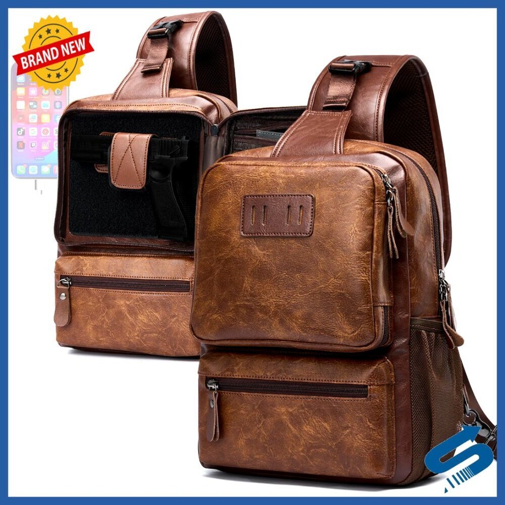 Leather Crossbody Sling Bag with USB Charging Port and Handgun Holder Vintage